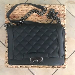 Black Quilted Crossbody with Chain